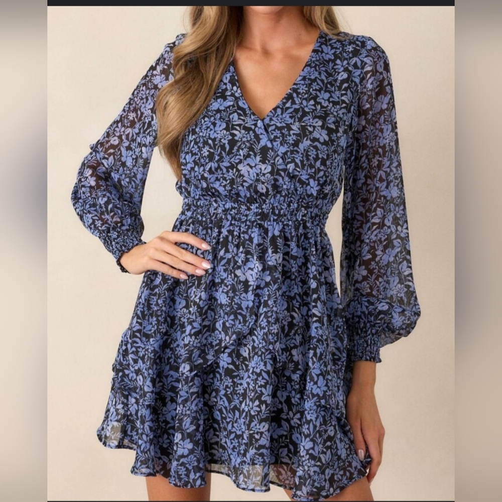 MINKPINK Women's‎ Lucinda Mini Dress Blue Black Floral Size XL